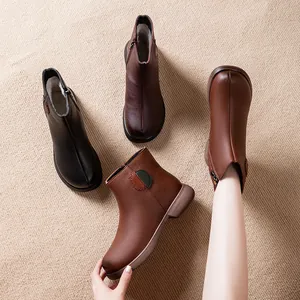 Women Winter Ankle Boots Warm Fleece Lined Side Zipper Microfiber Leather Anti-slip Mother Shoes Outdoor Casual Boots