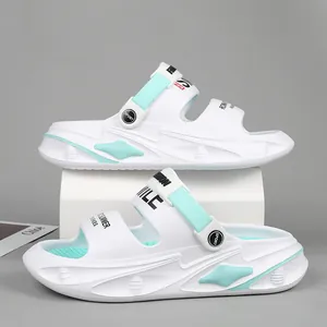 Comfortable white and mint green platform summer clogs for men with sporty design