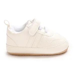 Scarpe primi passi morbide bianco crema per neonati 0-1 anno con chiusura a velcro
