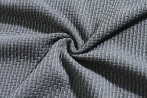 Detailed close-up showing the premium texture of gray seersucker waffle fabric.