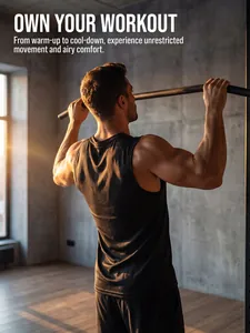 Rückansicht eines Mannes in schwarzem Mesh-Fitness-Tanktop bei Klimmzügen