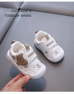 White breathable mesh toddler shoes with soft non-slip sole and easy velcro strap
