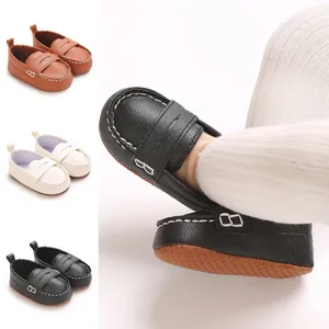Mocasines de Cuero PU para Bebé Suela Blanda Antideslizante Zapatos Primeros Pasos Vintage Costuras Casual Vestir para Niños