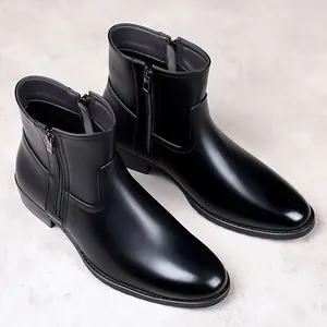 Men Business Martin Boots Leather British Style Side Zipper High Top Ankle Boots Warm Winter Casual Leather Shoes For Men