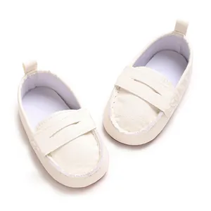 Premium white soft leather infant loafers with anti-slip soles for baby boy or girl