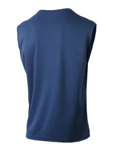 Rückansicht eines dunkelblauen Mesh-Sport-Tanks für Herren zum Fitness und Laufen
