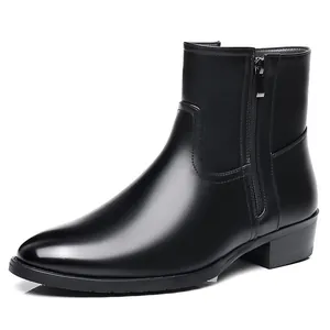 Classic black leather men's Chelsea boots with side zipper for business casual wear