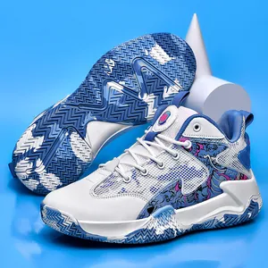 Stylish high-top basketball shoes with wave patterns and durable non-slip rubber sole