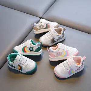 Toddler Walking Shoes For 1-2 Year Old Baby Boys Girls Breathable Mesh Soft Sole Anti-Slip Sport Sneakers Rainbow Star Design