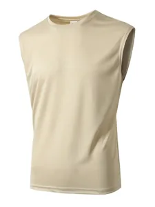 Detailansicht eines beige Mesh-Sport-Tanktops mit atmungsaktiver Stoffstruktur