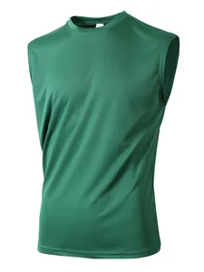 Detailansicht eines dunkelgrünen, atmungsaktiven Mesh-Sporttanktops für Herren zum Laufen