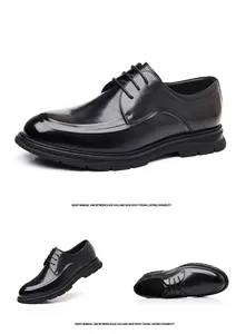 Black leather men's formal dress shoes showing multiple angles and durable sole detail