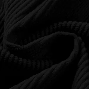 Detailed macro view of the high-quality black corduroy fabric texture for men's casual sweatshirt.