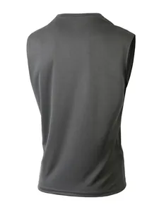 Rückansicht eines grauen Herren-Mesh-Fitnesstanktops mit atmungsaktivem Material.