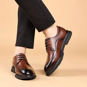 Men's classic brown genuine leather derby shoes for business dress and casual wear