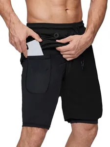 Men's 2-in-1 sports shorts with inner phone pocket for running and fitness training