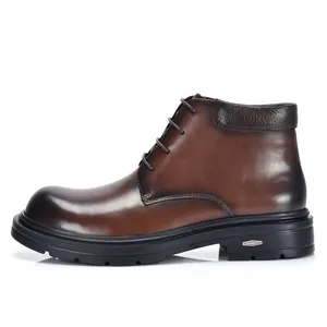 Elegante dunkelbraune Herren-Leder-Martin-Boots mit poliertem Finish und dicker Sohle