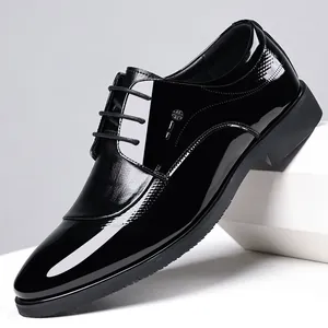 Men Business Dress Shoes British Style Pointed Toe Patent Leather Lace-up Formal Shoes For Wedding Office Gentleman Footwear