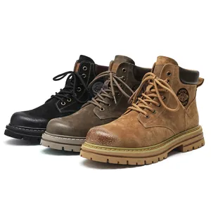 Men's vintage leather high-top Martin boots with durable rubber soles for winter