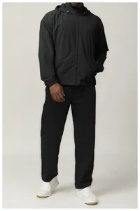 Men's black water-repellent hooded windbreaker jacket for outdoor sports and casual wear