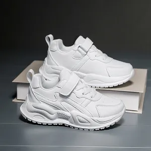 Breathable white boys sneakers with lightweight soft sole for sports and running