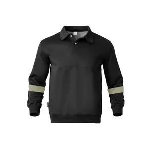 Zware retro zwarte polo-sweater voor heren met stijlvolle kaki strepen op de mouwen.