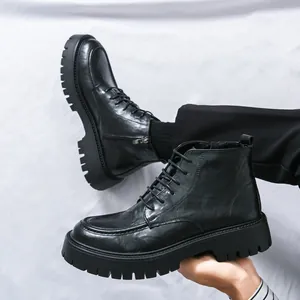 Winter New Men's Retro Martin Boots High Top Big Toe Work Boots Thick Sole Warm Leather Boots With Side Zipper Fashion Men Shoes