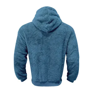 Πίσω όψη ενός μπλε φούτερ με κουκούλα από fleece για άνδρες σε μεγάλο μέγεθος και άνετο