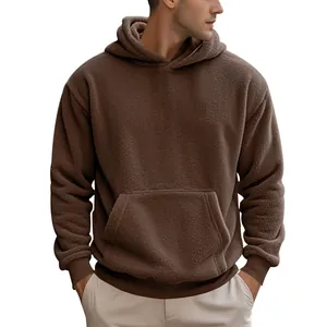 Gemütlicher Oversized-Sherpa-Fleece-Hoodie für Herren in Braun mit Kängurutasche