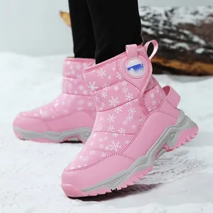 Stivali da neve rosa per bambini con motivo a fiocchi di neve e calda fodera per l'inverno