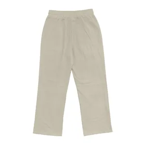 Vista posteriore di pantaloni casual in lino da uomo con vita elastica e taglio ampio