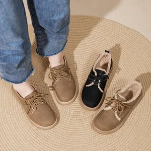 Scarpe invernali vintage da donna con suola spessa, calda fodera in lana d'agnello e lacci
