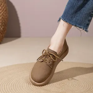 Mocassini stringati marroni caldi con zeppa per donna scarpe invernali retrò moda