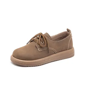 Scarpe invernali da donna marroni con suola spessa e fodera in pile vintage con lacci