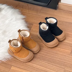Kids Winter Snow Boots Microfiber Leather Thickened Fleece Warm Ankle Boots For Boys Girls Non-Slip Soft Sole Casual Short Boots