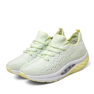 Breathable fly-knit women's rocker shoes with thick soles for travel and walking.