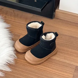 Warm children's winter snow boots with black plush lining and soft sole for kids.