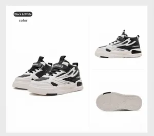 Kinder-Mid-Top-Sneaker in Schwarz-Weiß mit strapazierfähigem Kunstleder-Obermaterial