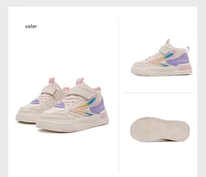 Kinder-Mid-Top-Sneaker in Rosa und Lila mit strapazierfähiger Lederoberfläche für Sport