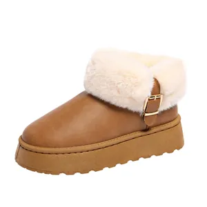 Stylish women's thick platform snow boots featuring warm faux fur lining and buckle detail