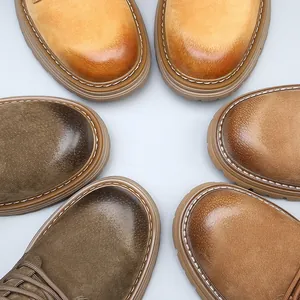 Premium men's genuine leather Martin boots in various brown shades with thick durable soles