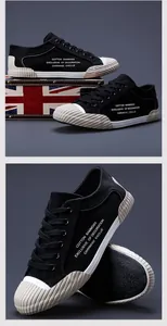 Detailansicht schwarzer Herren-Canvas-Sneaker mit einzigartiger gerippter Sohle und Kappe