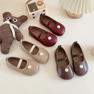 Girls' pearl Mary Jane flats soft leather princess shoes in various colors