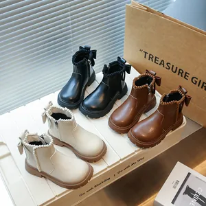 Bottines Martin d'hiver élégantes pour filles avec nœuds et perles en trois couleurs