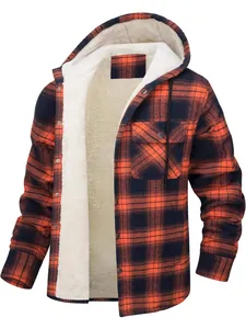 Modische Herren-Kapuzenjacke mit Karomuster und dickem Sherpa-Fleecefutter für Winter