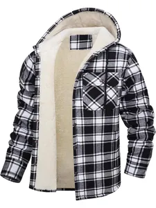 Klassische Herren-Kapuzenjacke mit Karomuster und dickem, warmem Sherpa-Fleecefutter