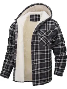 Herren Kapuzenjacke mit Karomuster und dickem weißem Fleecefutter für den Winter