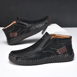 Stivali Martin da Uomo Outdoor Casual High-top Slip-on Scarpe in Pelle Microfibra Cucite a Mano Resistenti all'Usura Stile Britannico