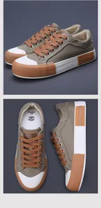 Detailed multi-angle views of casual olive green low-top men's canvas board shoes