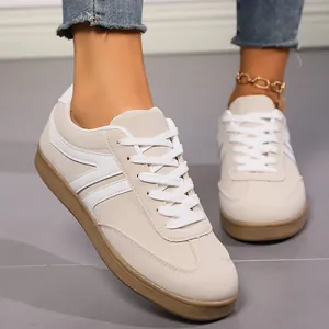 Women's Retro Synthetic Leather Sneakers Lace Up Round Toe Flat Skate Shoes Casual Non-Slip Running Board Shoes Plus Size